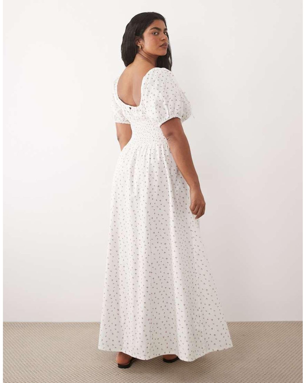 Esmee Curve White Tie Front Puff Sleeve Maxi Dress