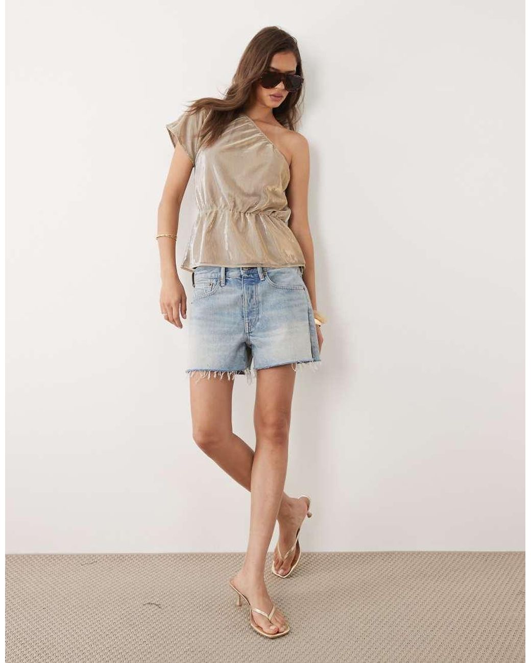 Motel Gray Astria One Shoulder Tie Belt Top