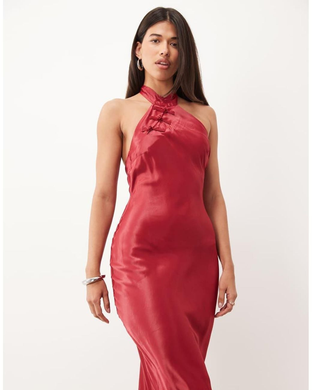 ASOS Red Mandarin Wrap Neck Maxi Dress