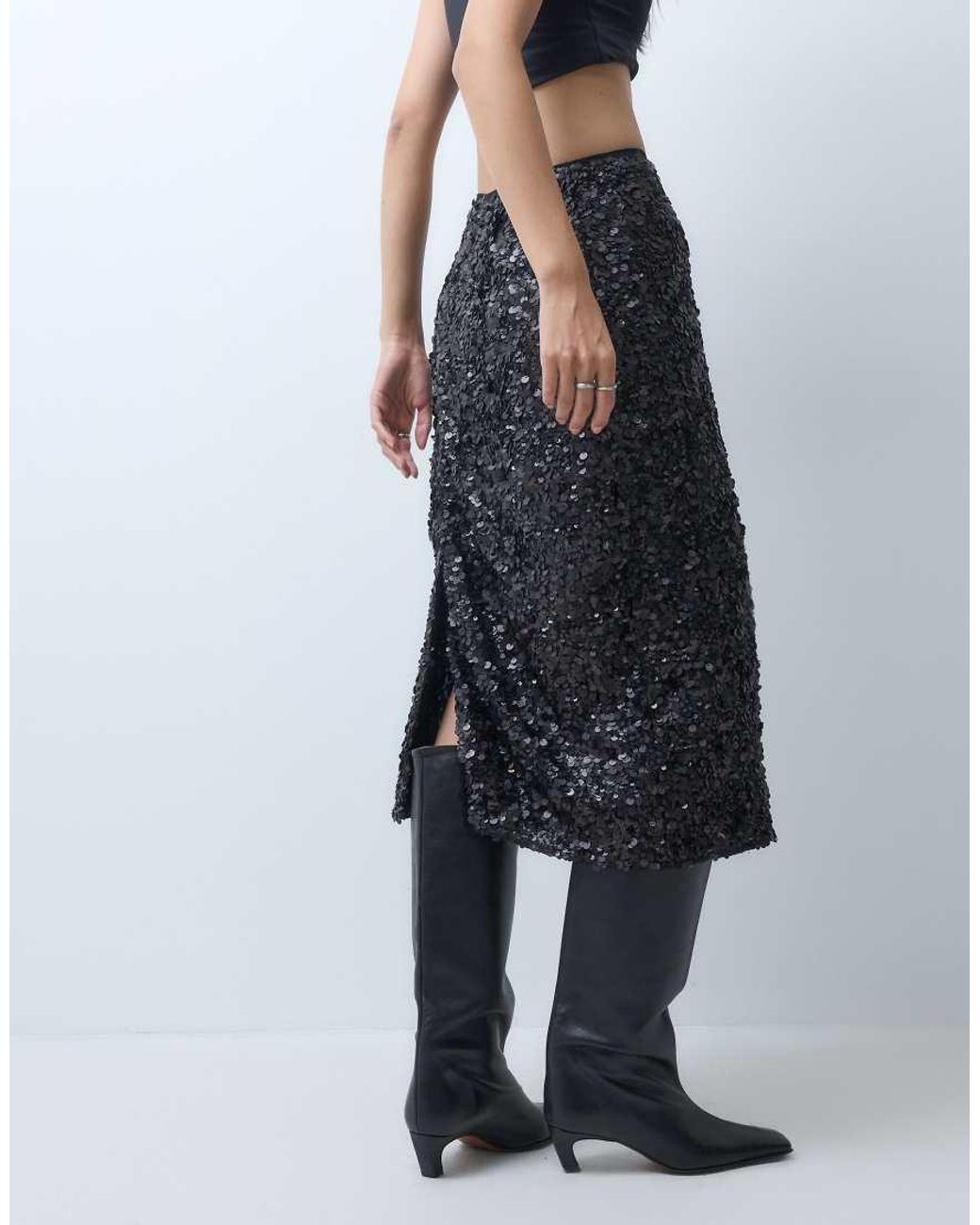 ASOS Blue Sequin Midi Skirt