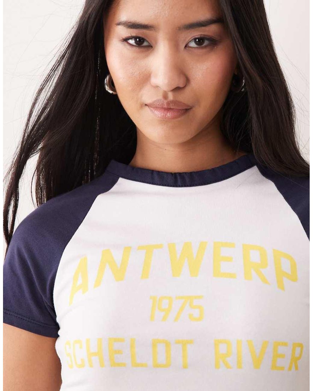 ASOS White Raglan Baby Tee With Antwerp Location Graphic