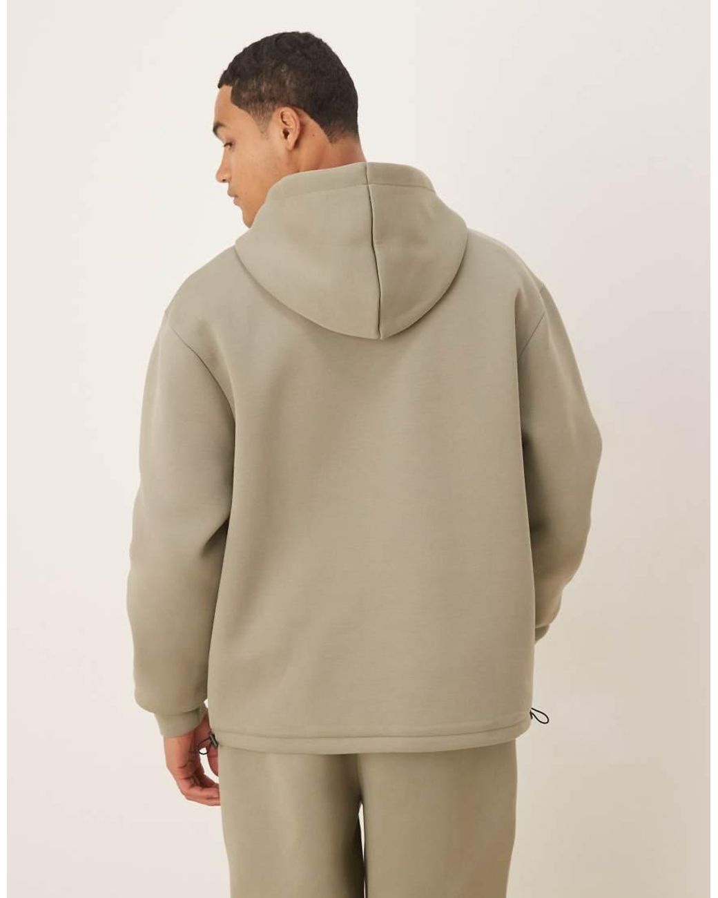 ASOS Natural Heavyweight Relaxed Hoodie With Fixed Hem And Drawcord for men