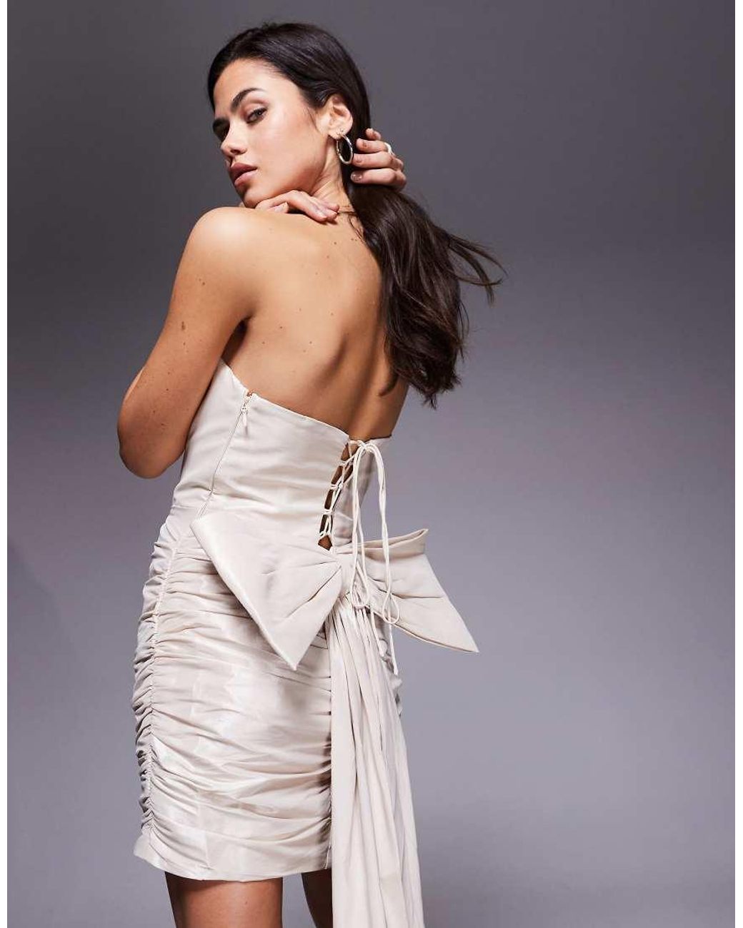 Oh Polly Gray Viviana Corset Mini Dress With Bow Back