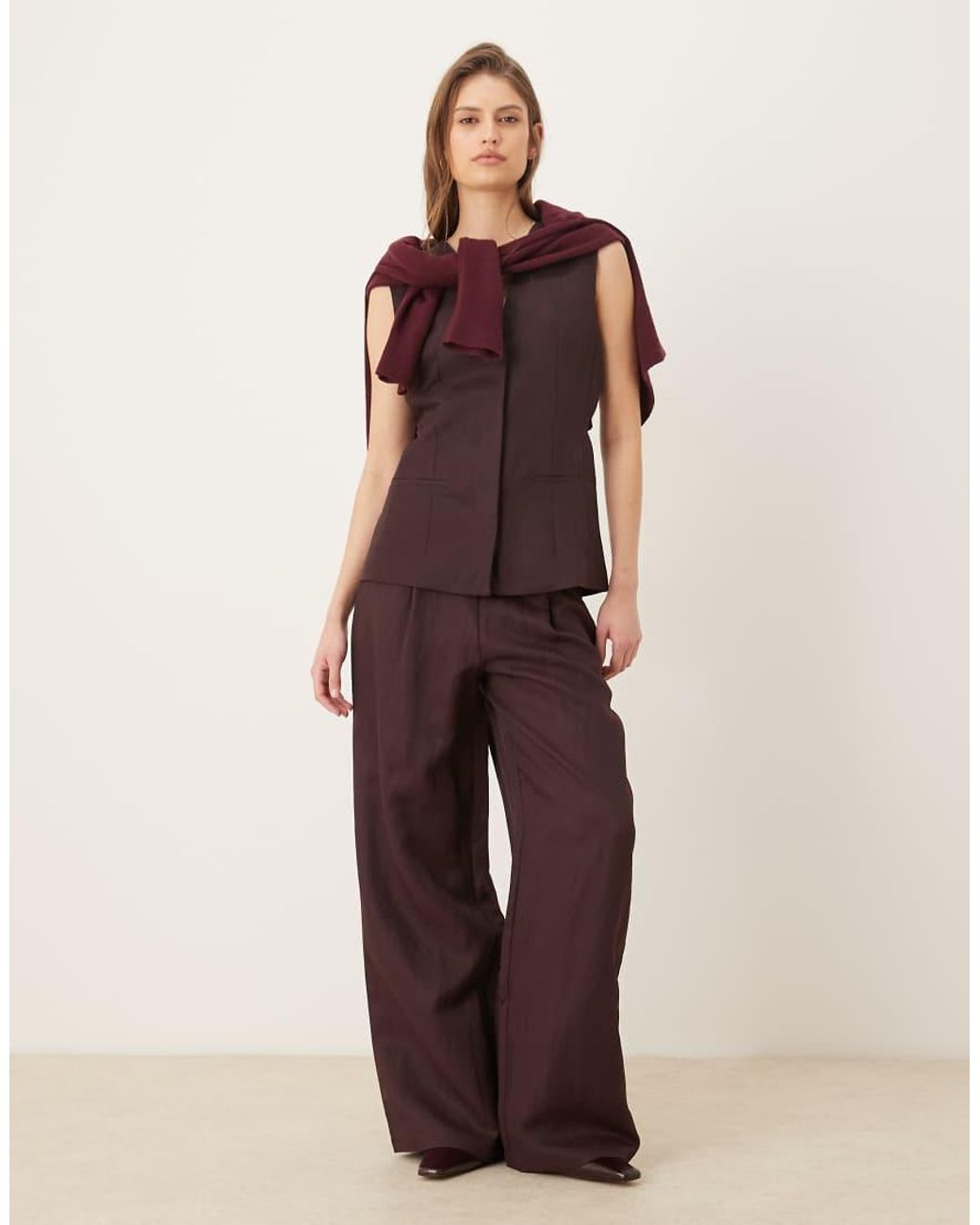 Mango Purple Cherry Sleeveless V-neck Waistcoat Co-ord With Tie Detail