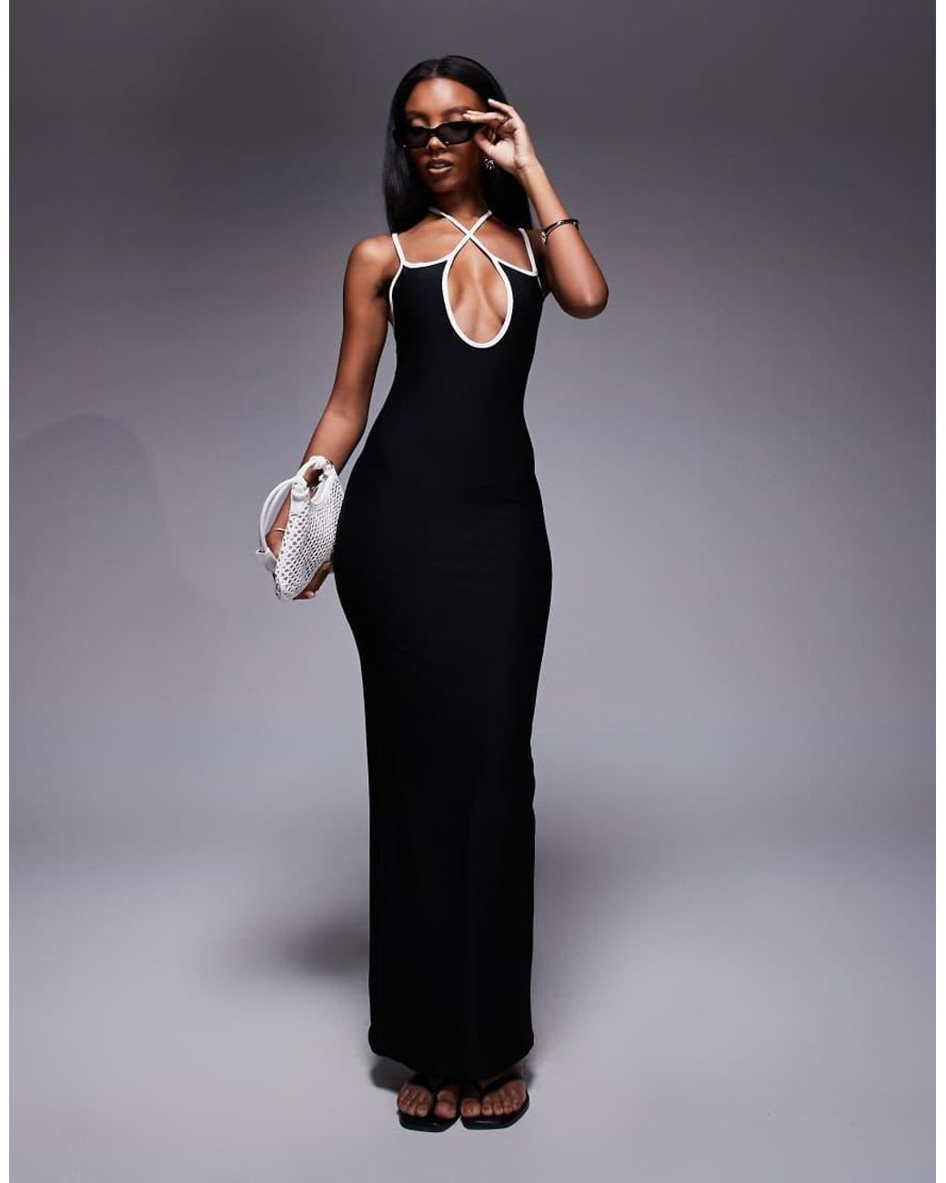 Public Desire Blue Cross Strap Contrast Trim Maxi Dress