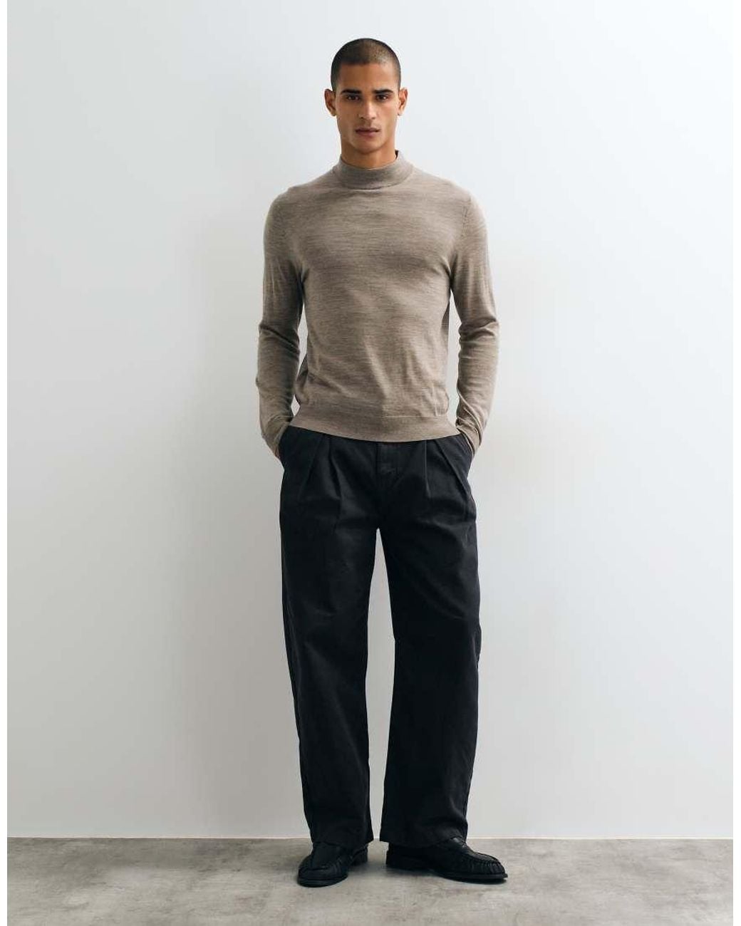 Mango Gray High Neck Knitted Jumper for men