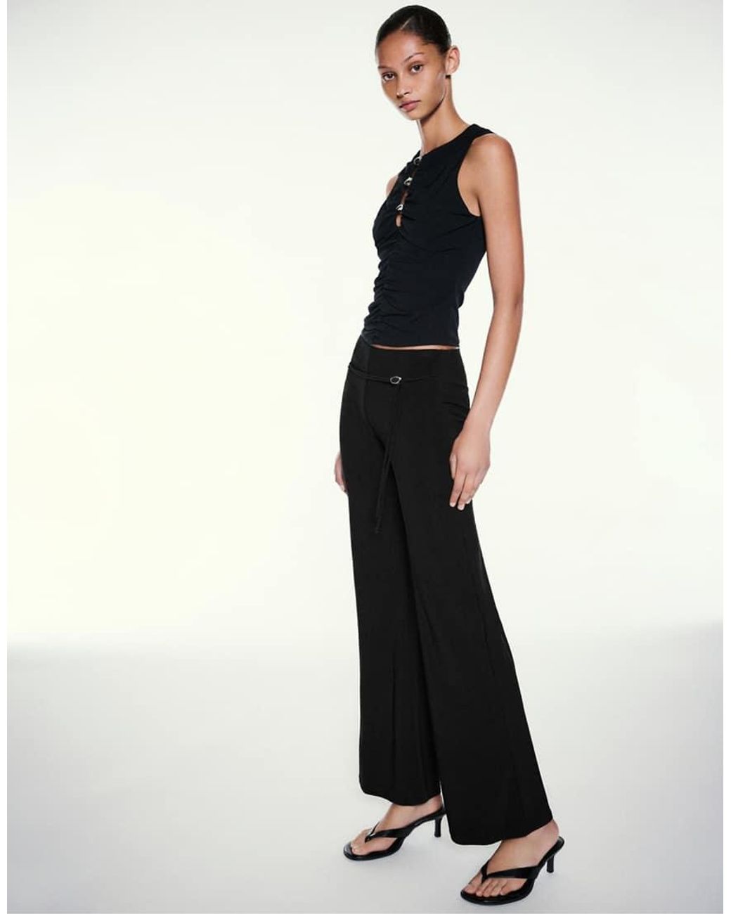 Pull&Bear Black Trousers With Side Appliqué