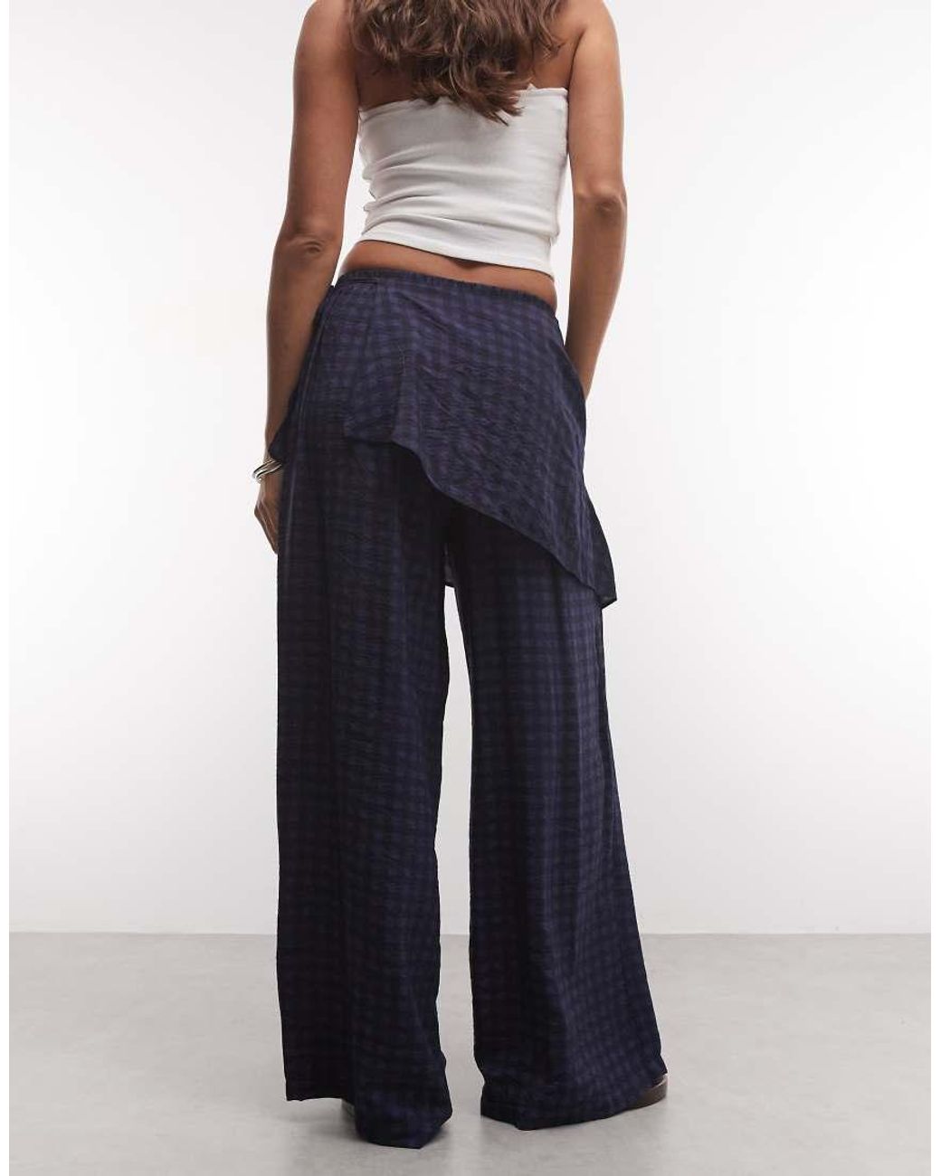 ASOS Blue Straight Leg Pants With Skirt Detail
