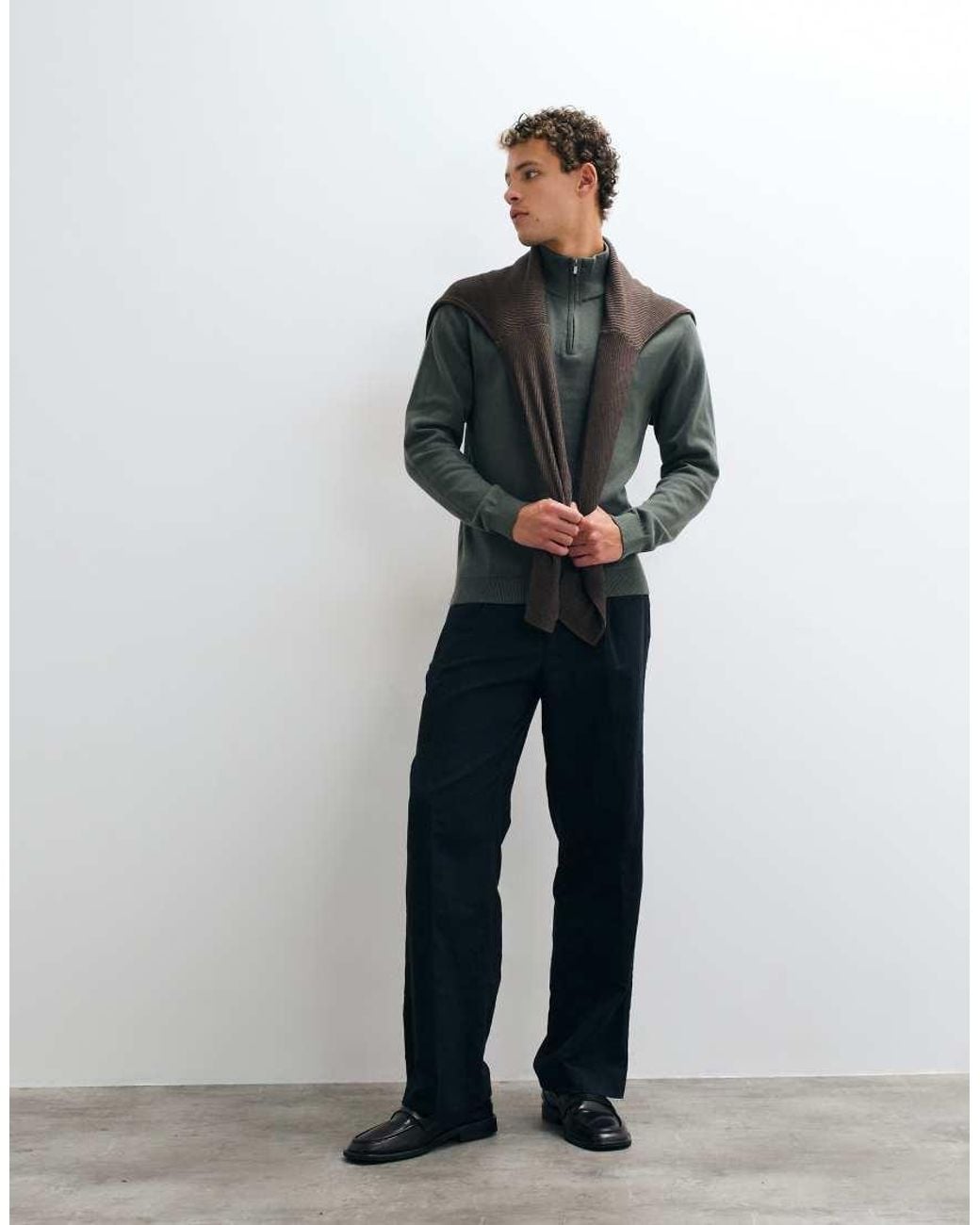 Mango Gray Teen Knitted Quarter Zip Jumper for men