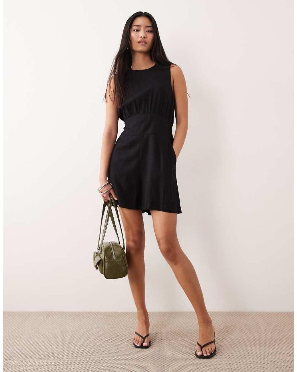 Nobody's Child Black Macie Linen Rich Sleeveless Open Back Playsuit