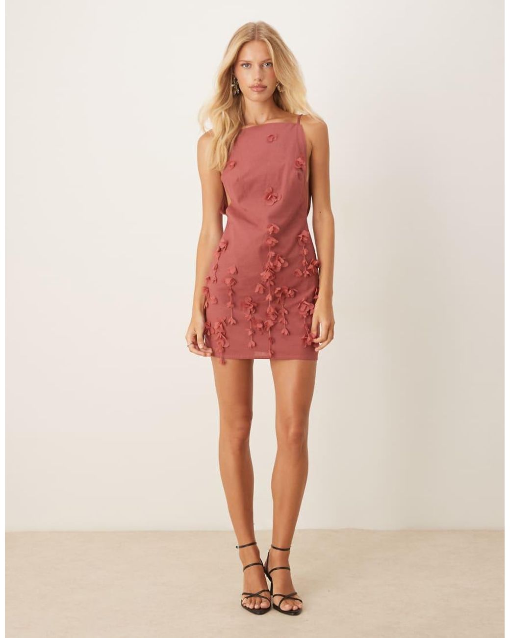 ASOS Red 3d Flower High Neck Mini Dress With Plunge Back