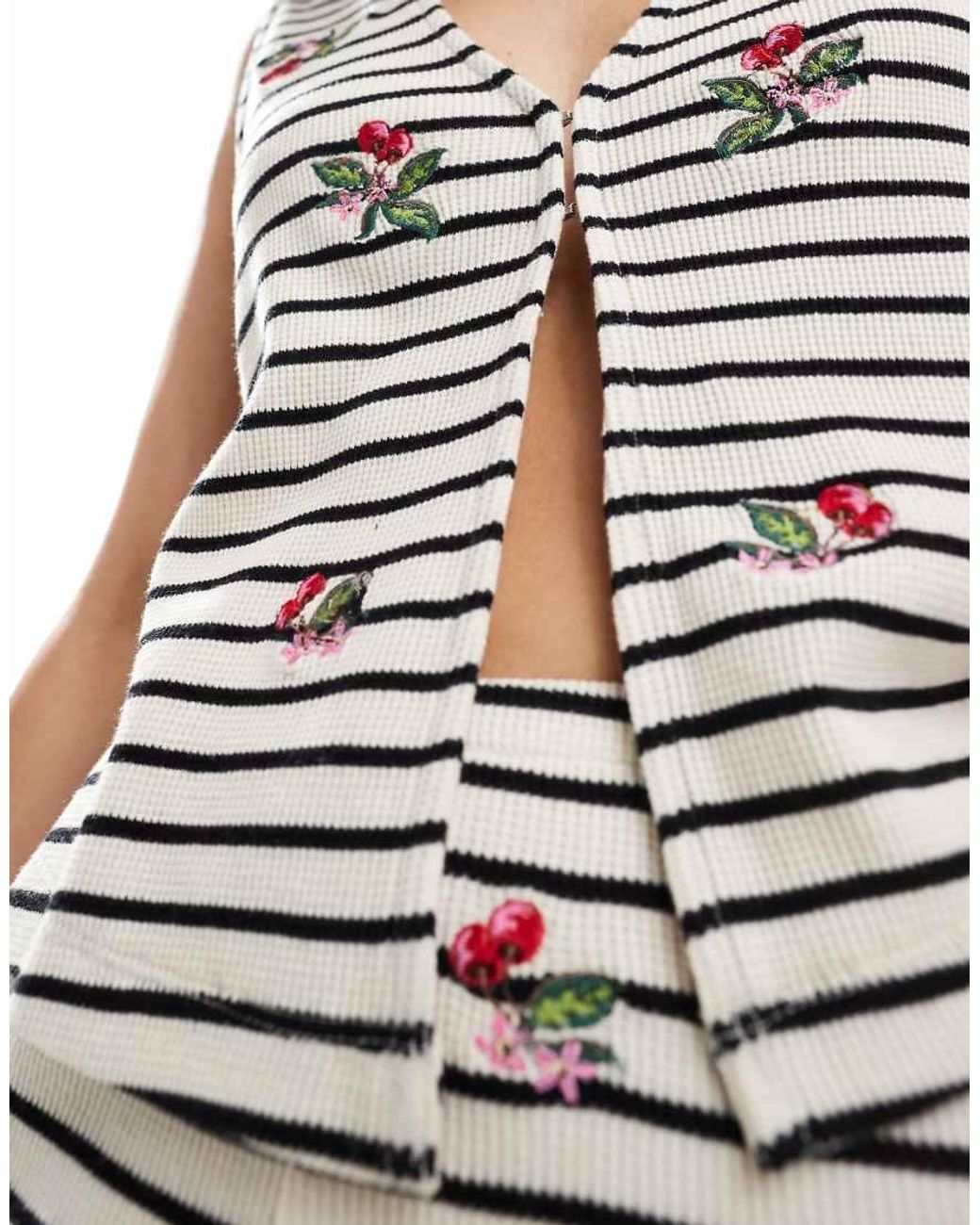 ASOS White Striped Vest With Cherry Embroidery