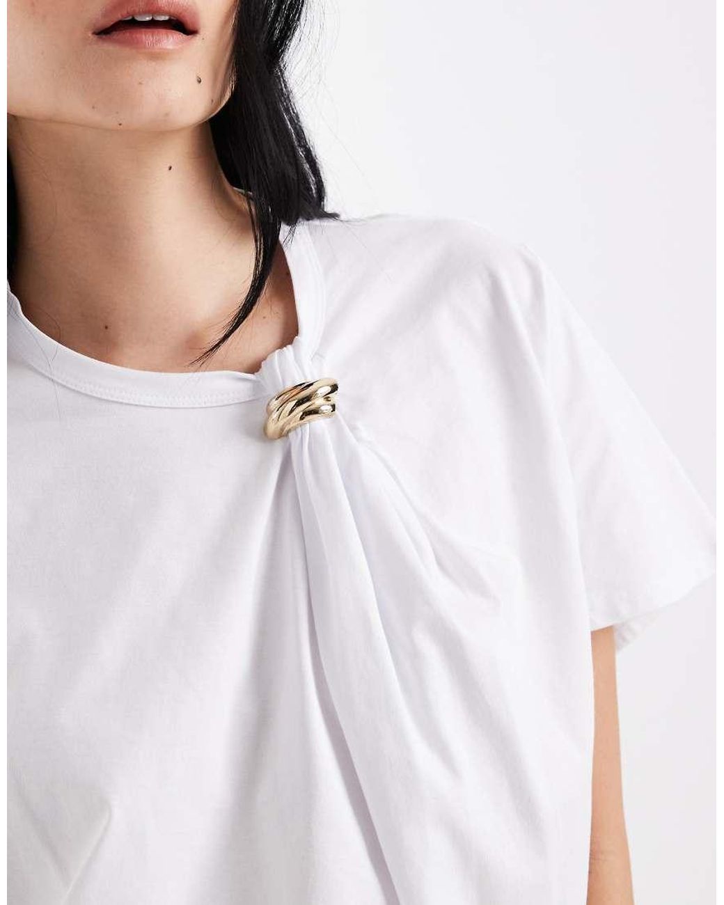 ASOS White Short Sleeve With Gold Trim Top