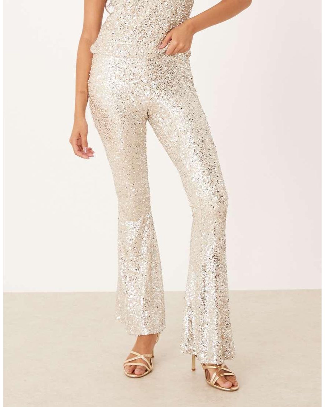 Never Fully Dressed Natural Sequin Flared Pants