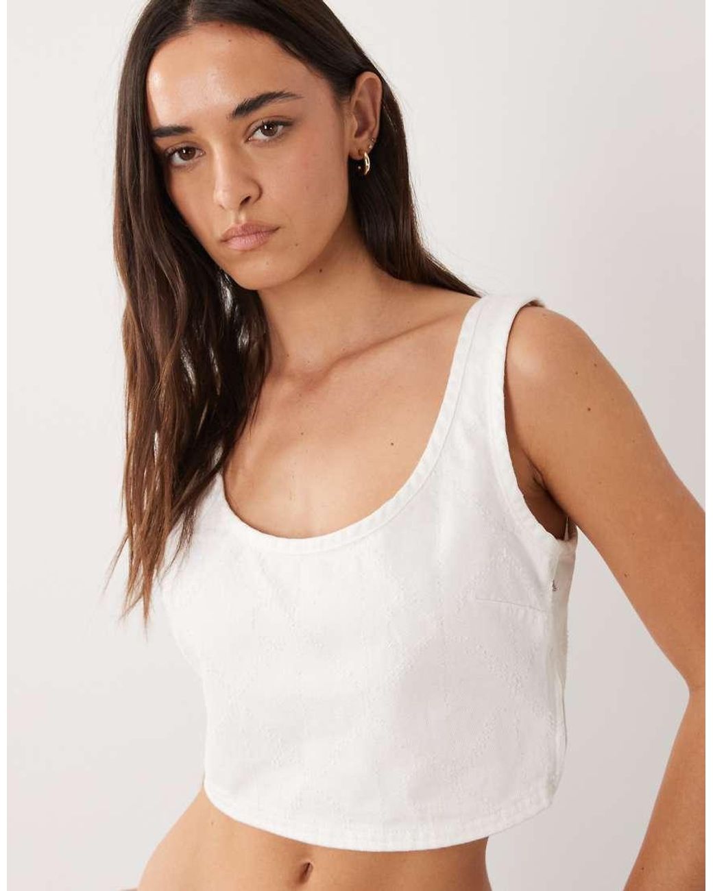 Calvin Klein Natural Laser Cut Repeat Logo Denim Bralette Top