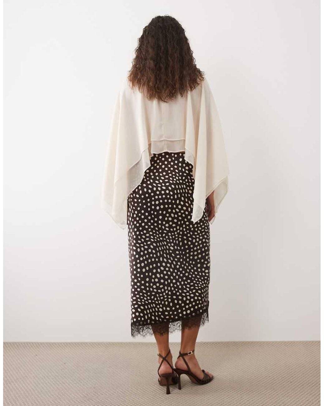 New Look Natural Lace Trim Abstract Polka Dot Midi Skirt