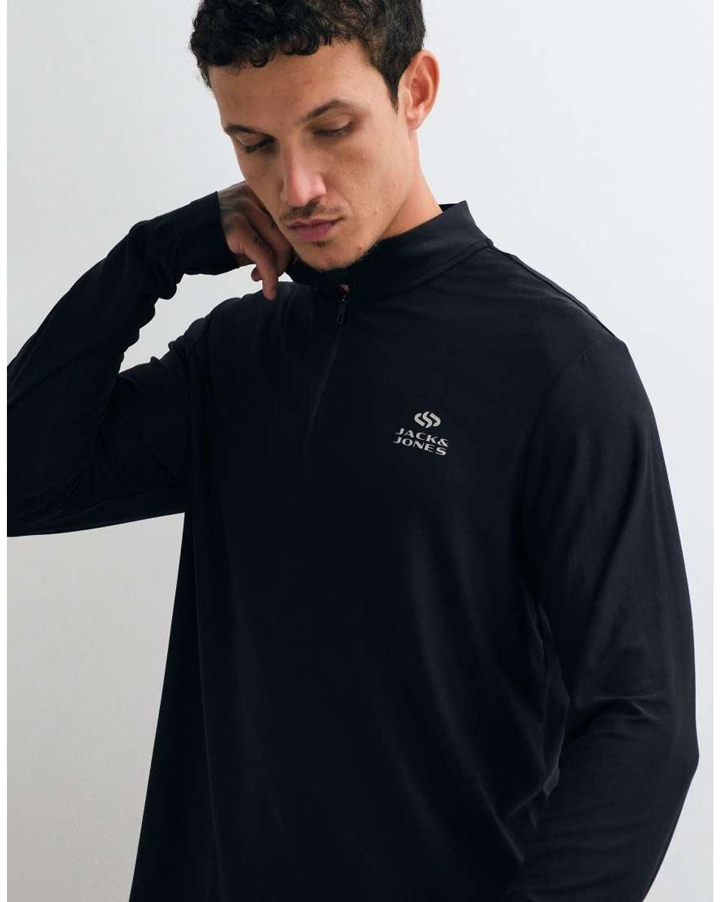 Jack & Jones Blue Sports Quarter Zip Quick Dry Long Sleeve Training Top for men