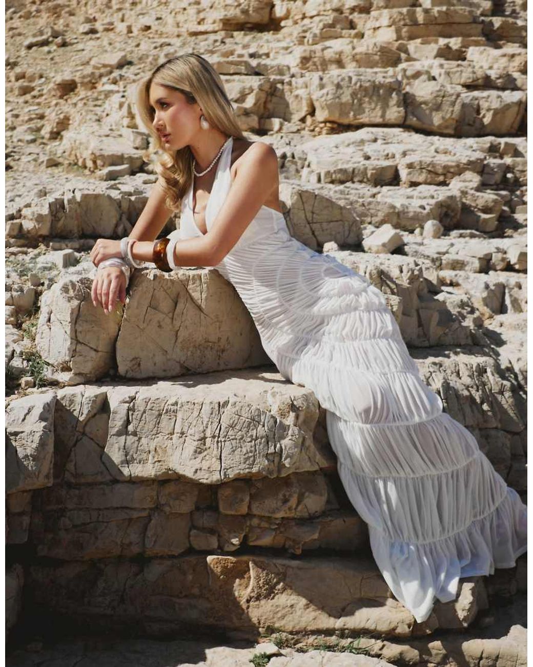Missy Empire Natural Shirred Maxi Dress