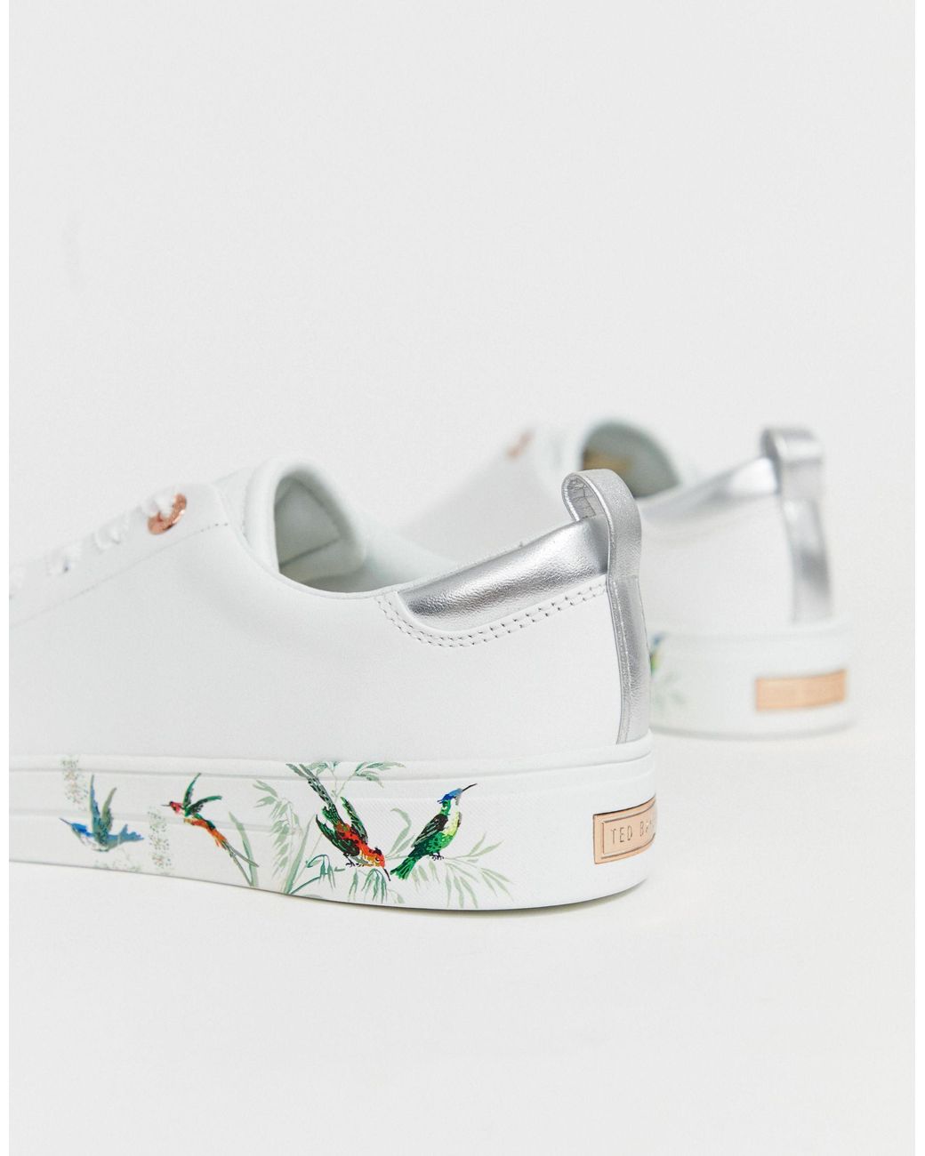 Ted Baker White Leather Floral Sole Sneakers | Lyst