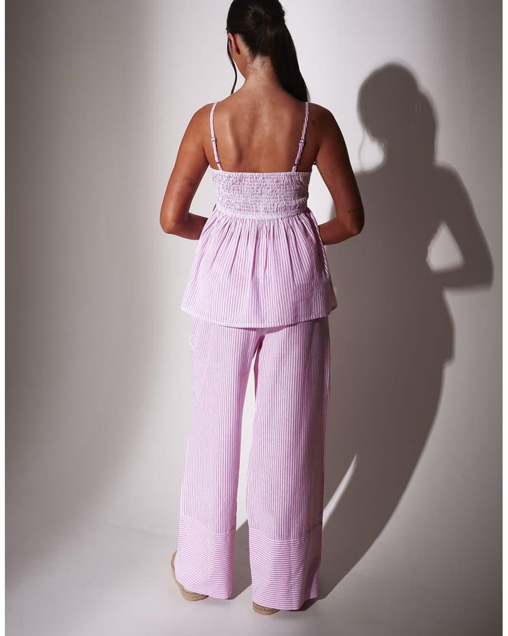 South Beach Purple Striped Tie Shoulder Peplum Top