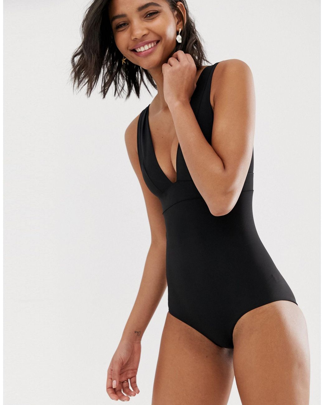 & Other Stories V-neck Swimsuit in Black | Lyst