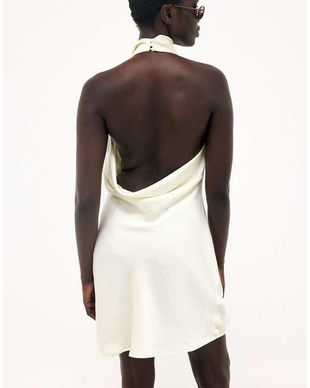 NA-KD Natural Halterneck Draped Satin Mini Dress