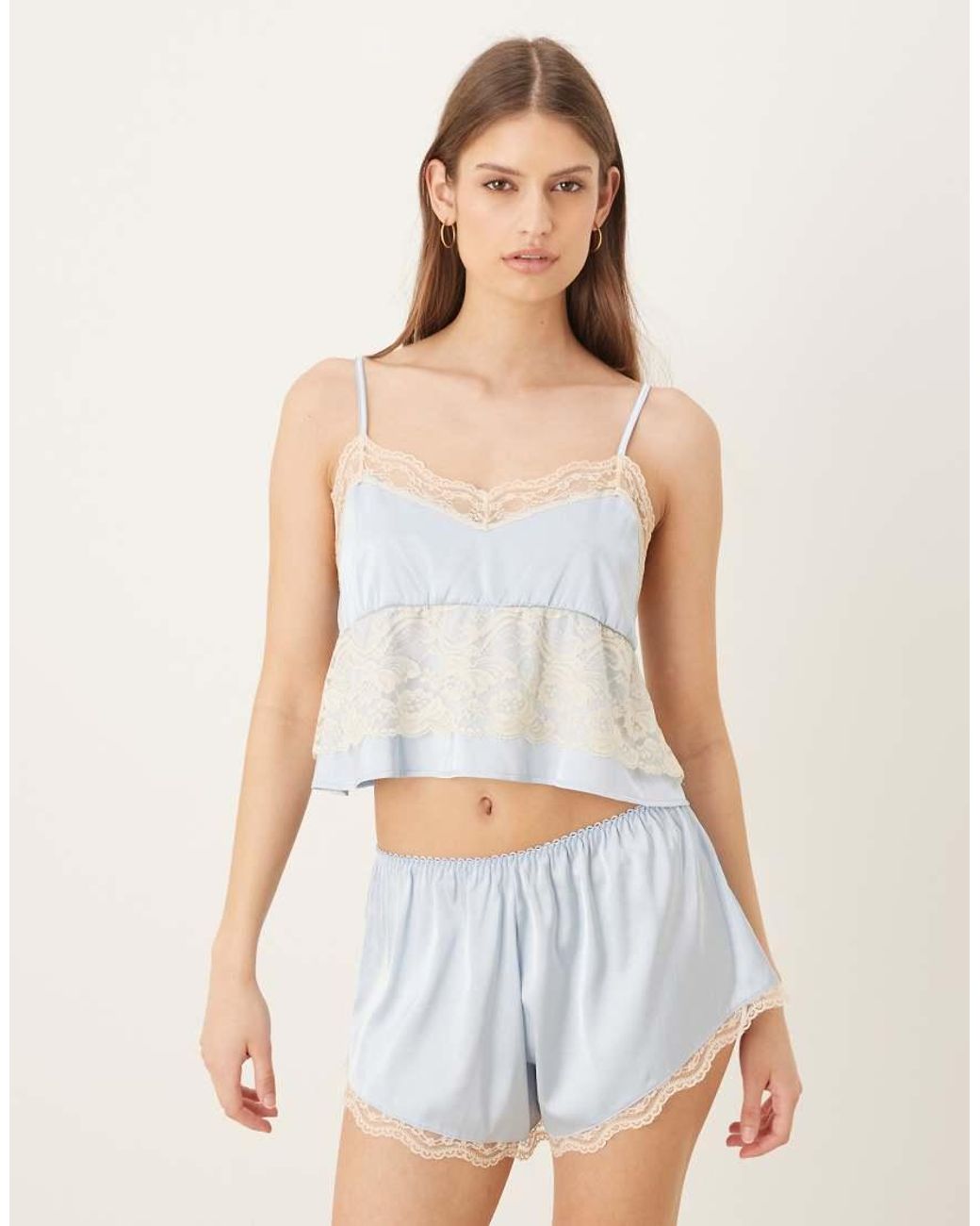 KAT THE LABEL Blue Frida Bridal Lace Detail Cami Top