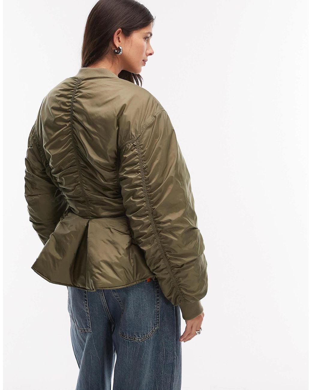 Monki 05913267 Monki Bomber Jacket With Gathered Detail in Green | Lyst