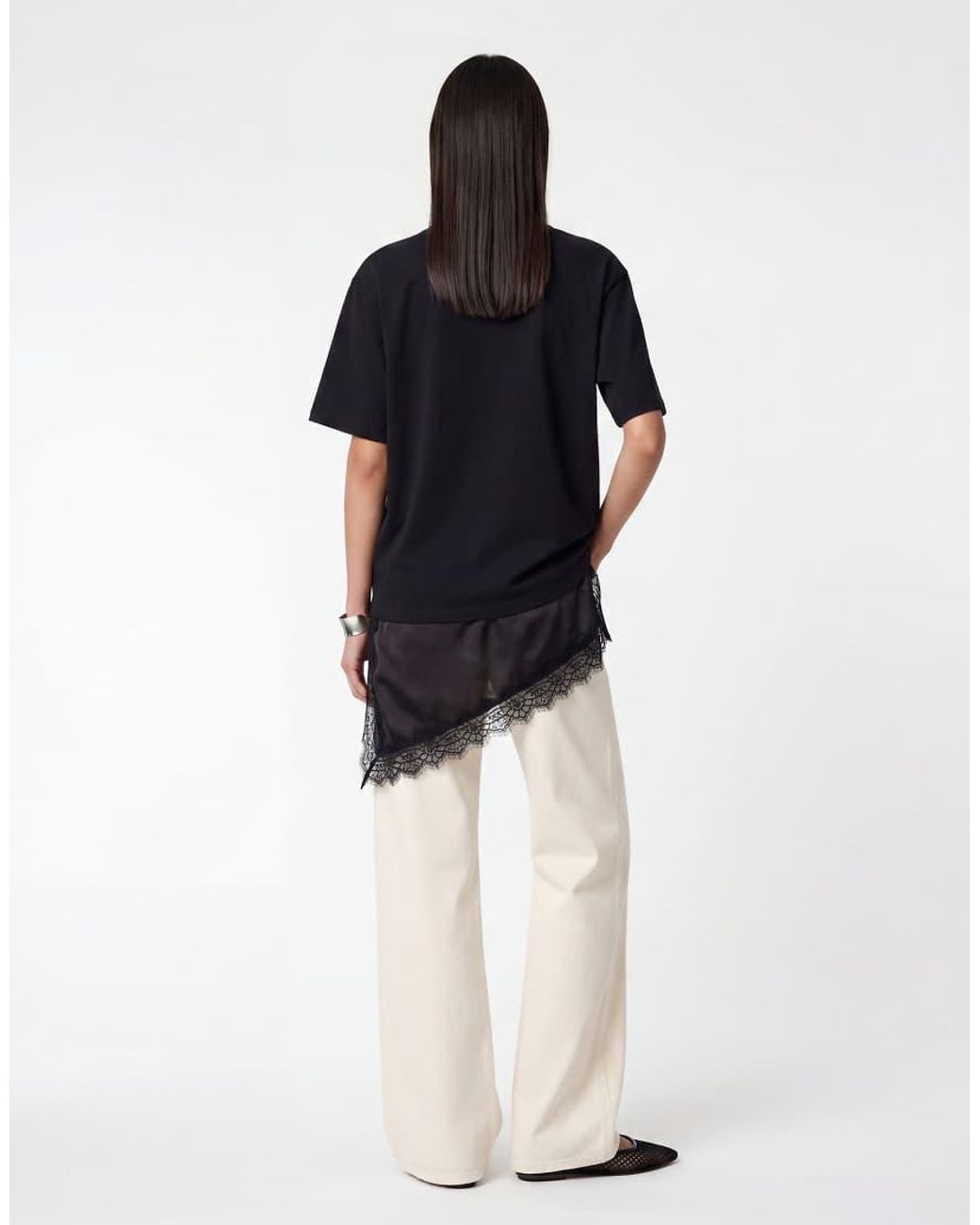 Noisy May Blue Oversized Asymmetric T-Shirt With Satin Detail