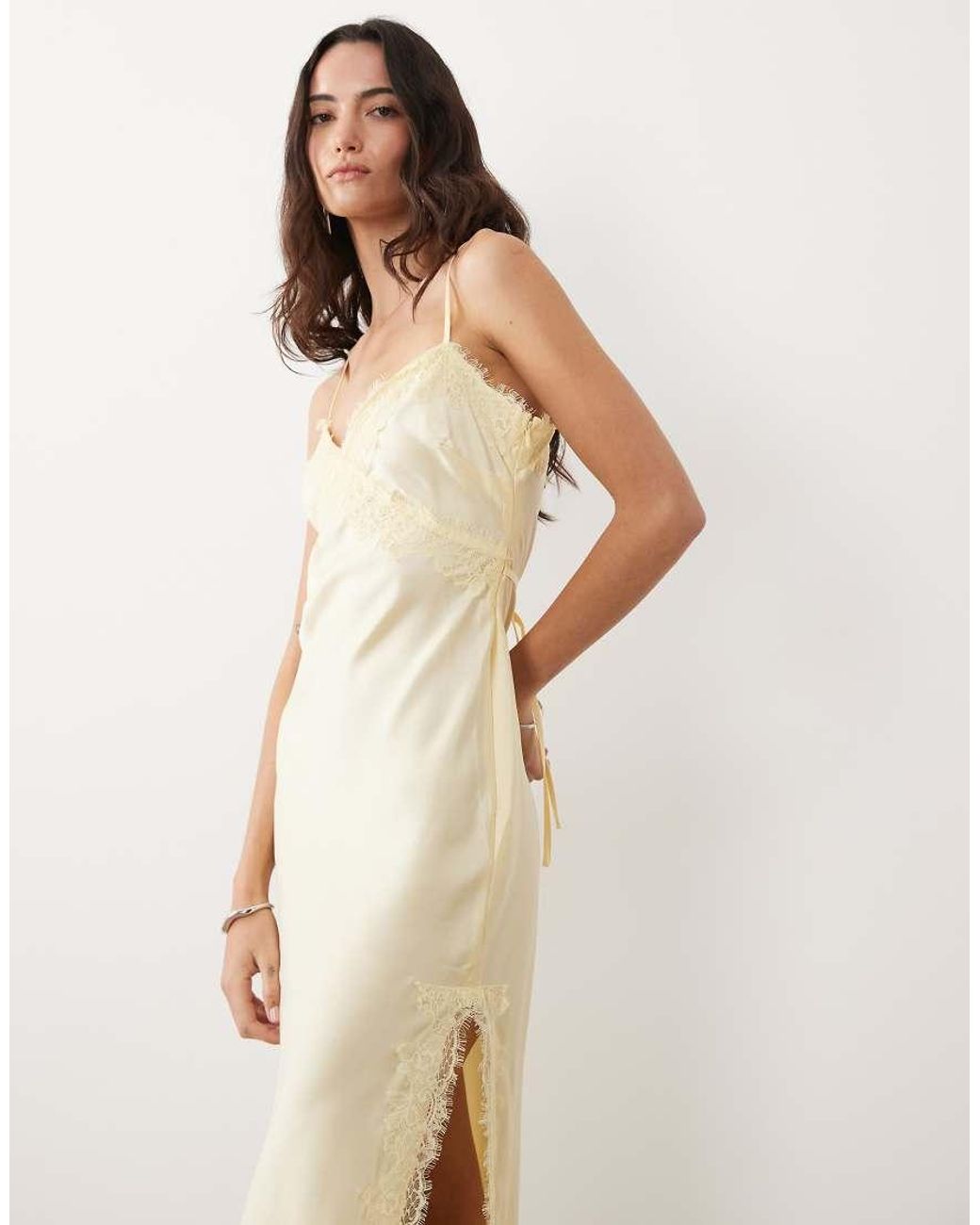 New Look Lace Trim Slip Midi Dress in Natural | Lyst UK