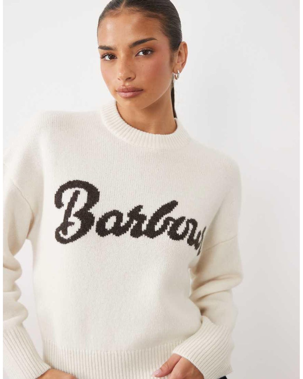 Barbour White Ivybridge Logo Knitted Jumper