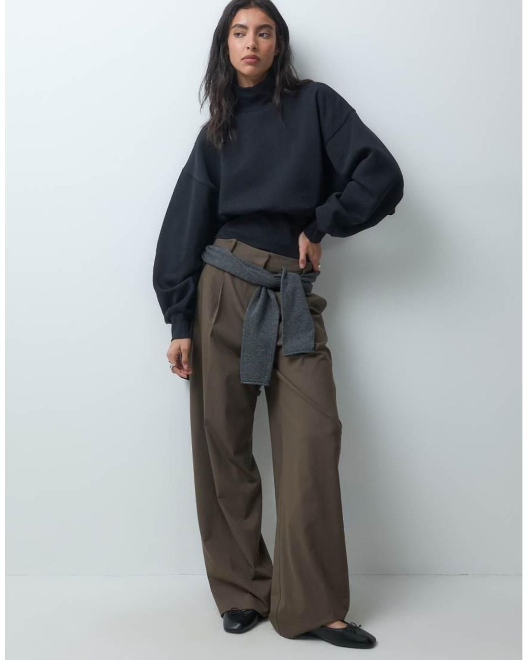 ASOS Blue Funnel Neck Cinched Waist Brushback Sweatshirt