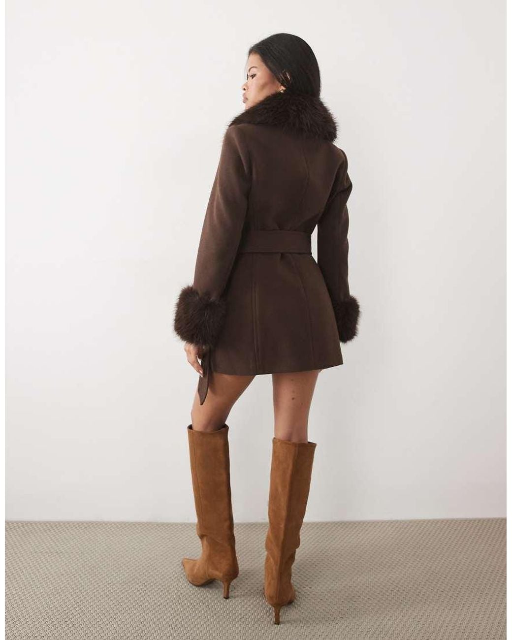 Forever New Brown Faux Fur Collar Short Coat