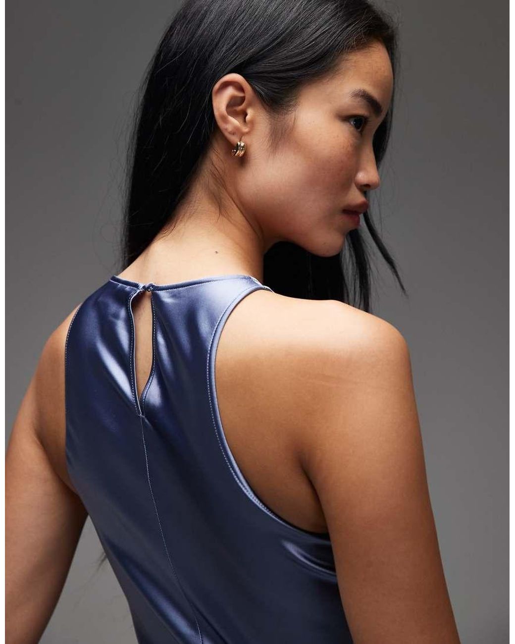 & Other Stories Blue Bias Cut Satin Midi Dress