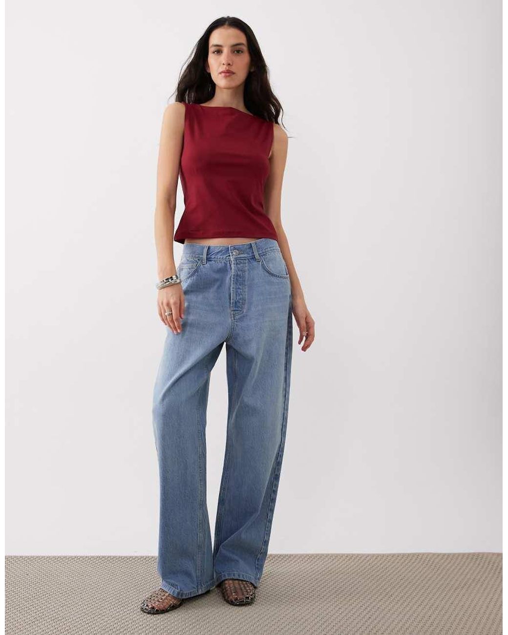 ASOS Red Polyamide Slinky Boat Neck Top