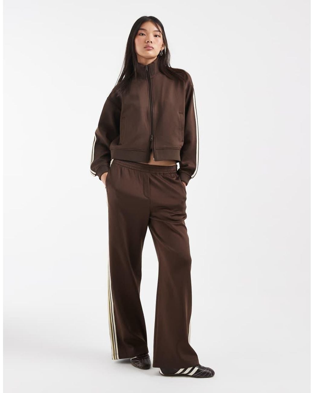 JJXX Brown Zip Up Jacket With Striped Detail