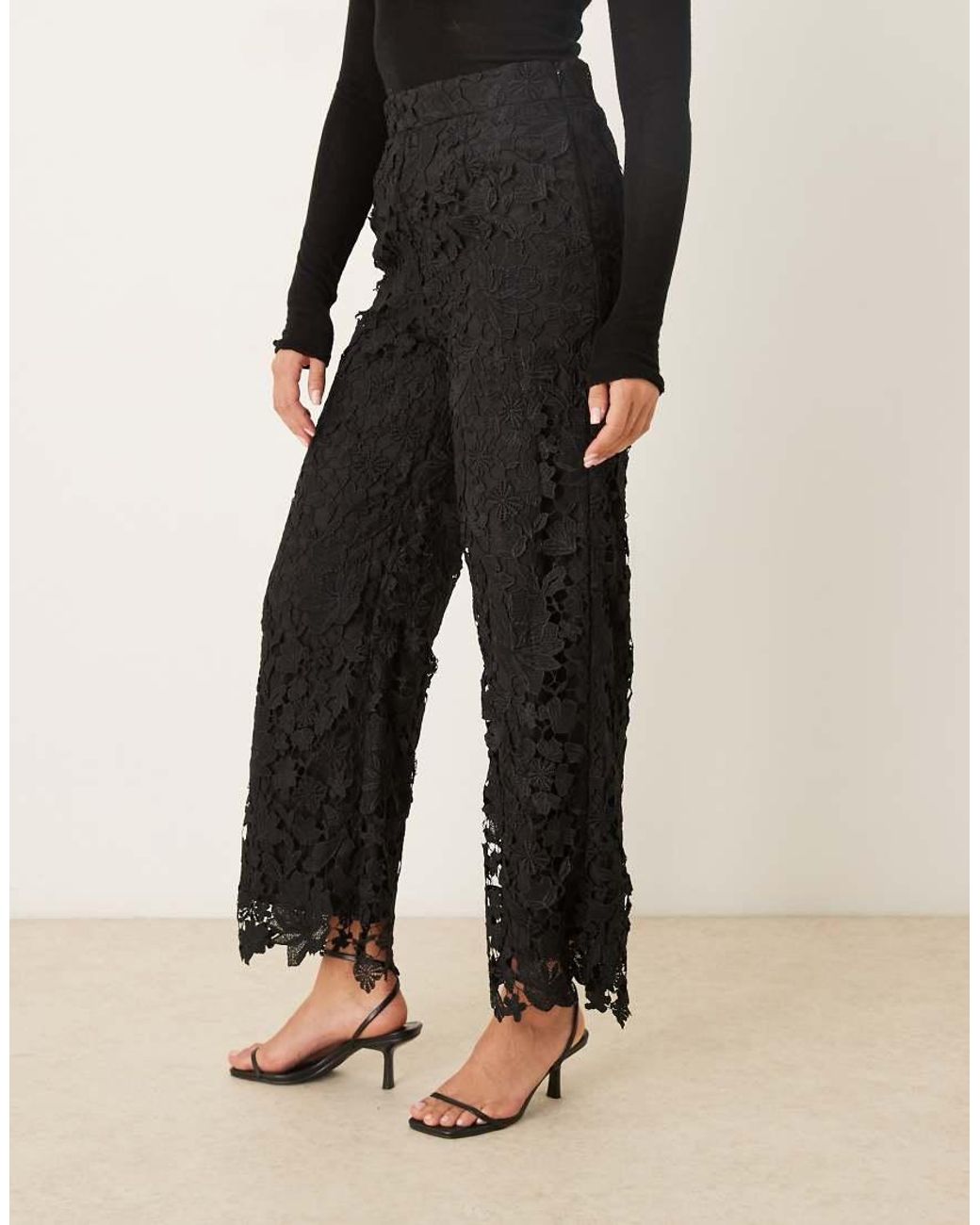 Lovedrobe Black Floral Lace Scalloped Hem Trousers