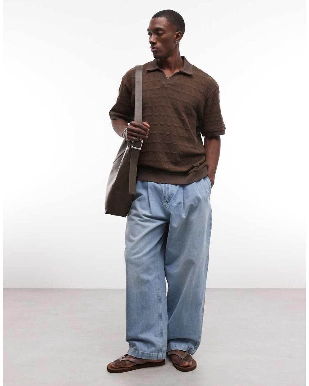 ASOS Brown Heavyweight Boxy Oversized Relaxed Polo for men