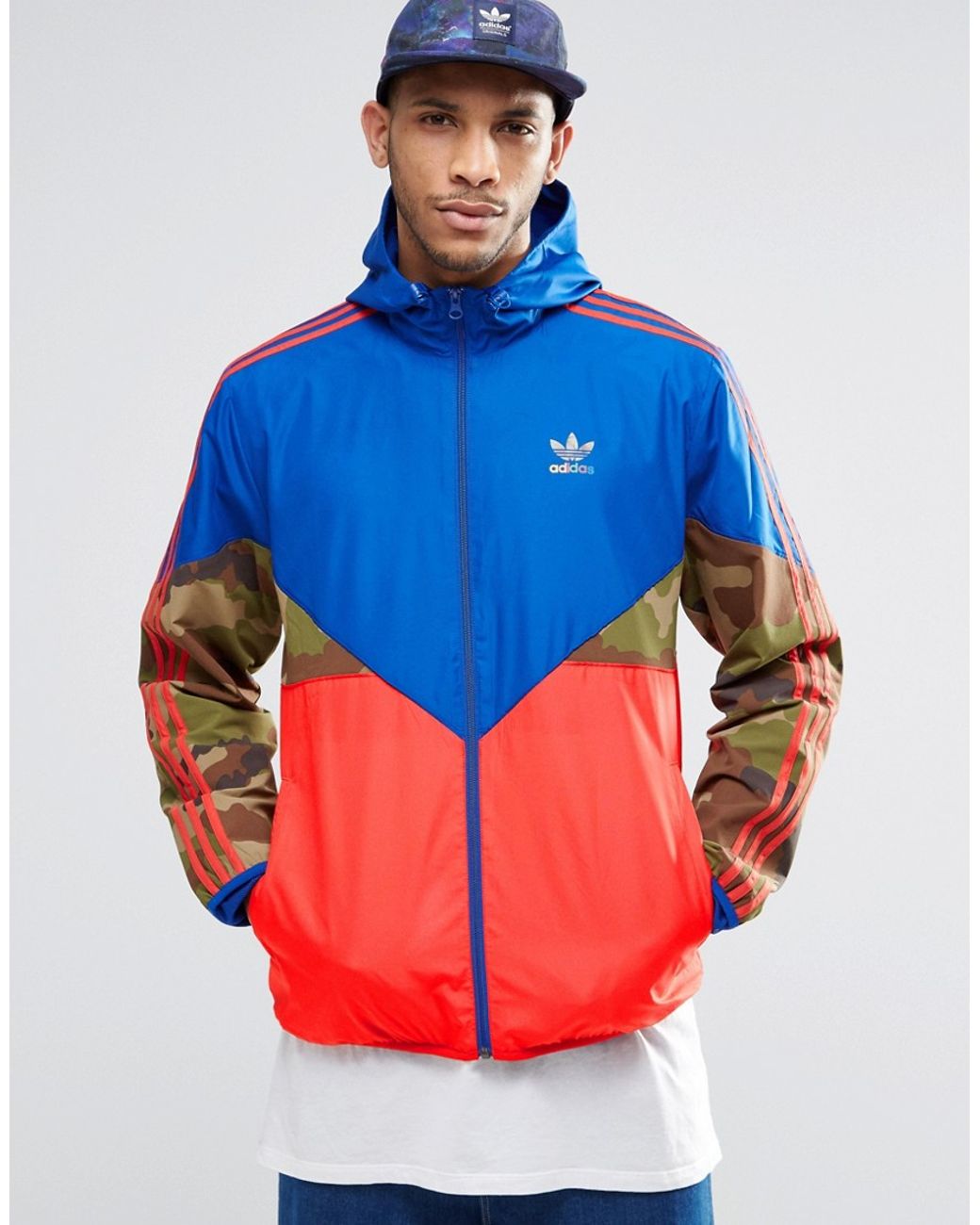 adidas Originals Synthetic Camo Pack Windbreaker Jacket Ay8171 in Blue