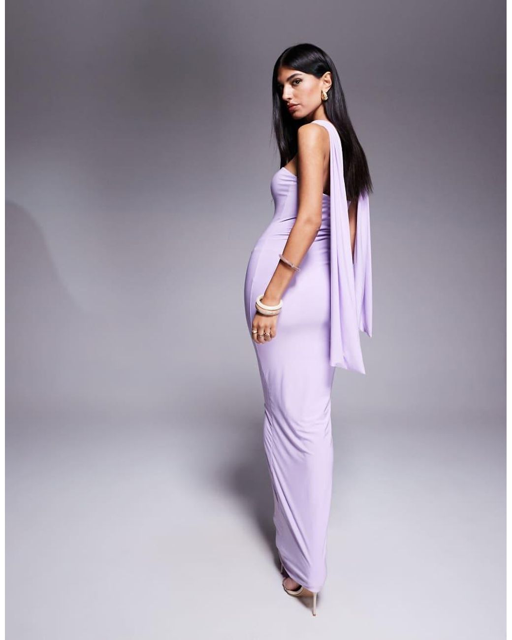 Fashionkilla Purple Double Sculpted Slinky Scarf Detail Maxi Dress