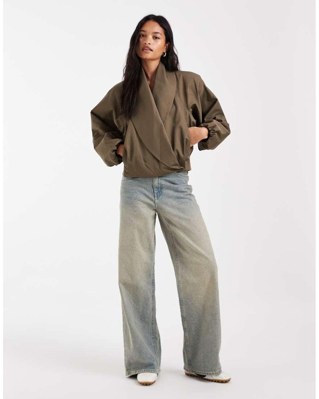 ASOS Brown Shawl Collar Wrap Bomber Jacket
