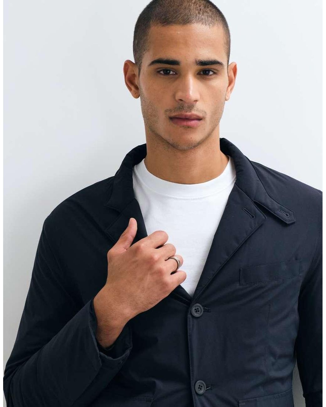 Mango Blue Padded High Neck Jacket for men