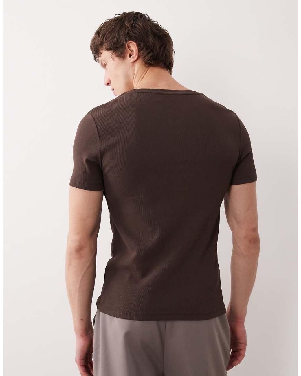 ASOS Brown Muscle Fit T-shirt With Notch Neck for men