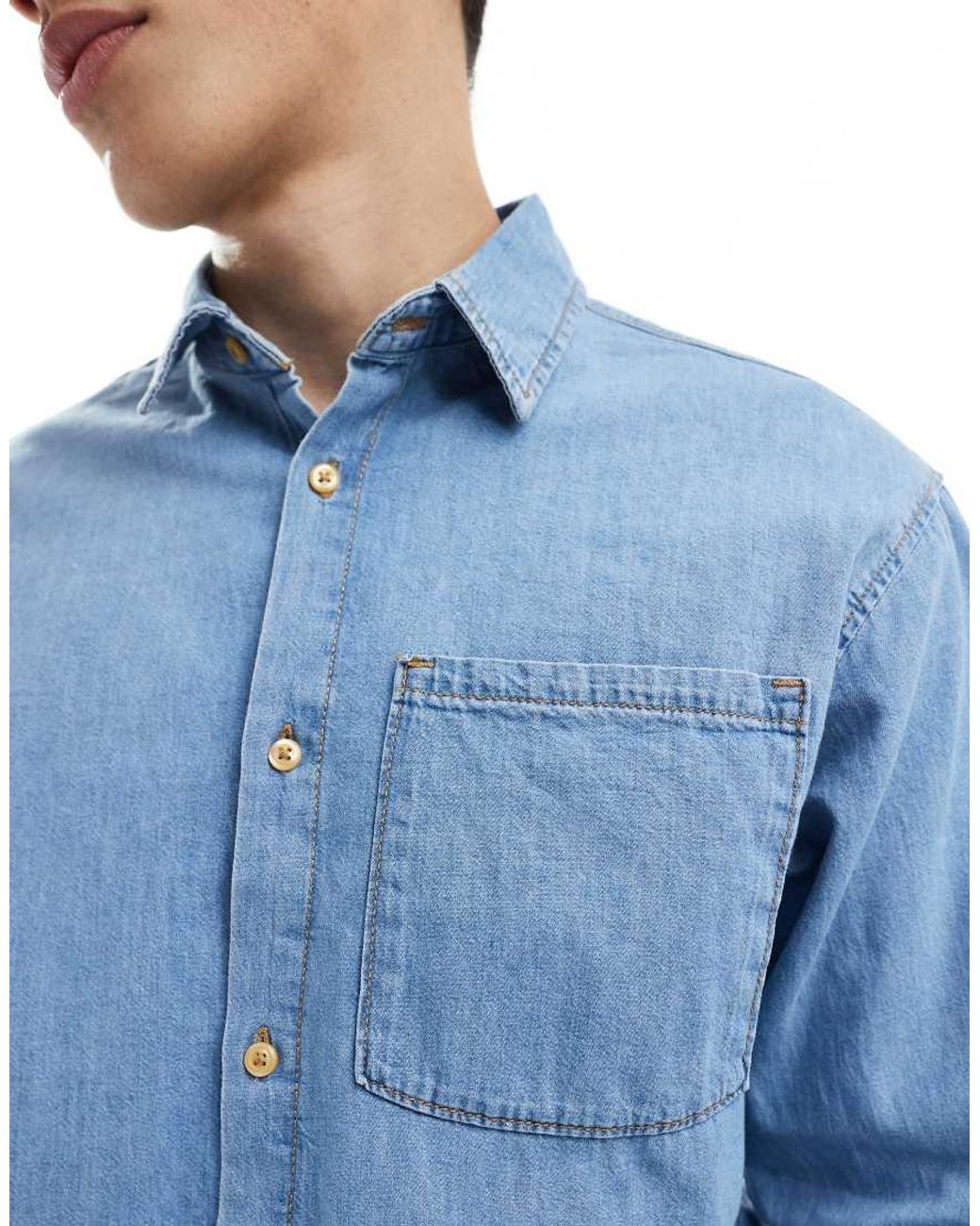 Jack & Jones Blue Long Sleeve Denim Shirt for men