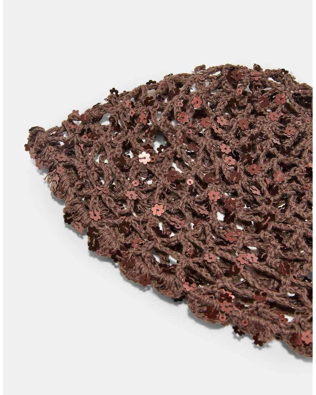 Stradivarius Brown Sequinned Flower Cap