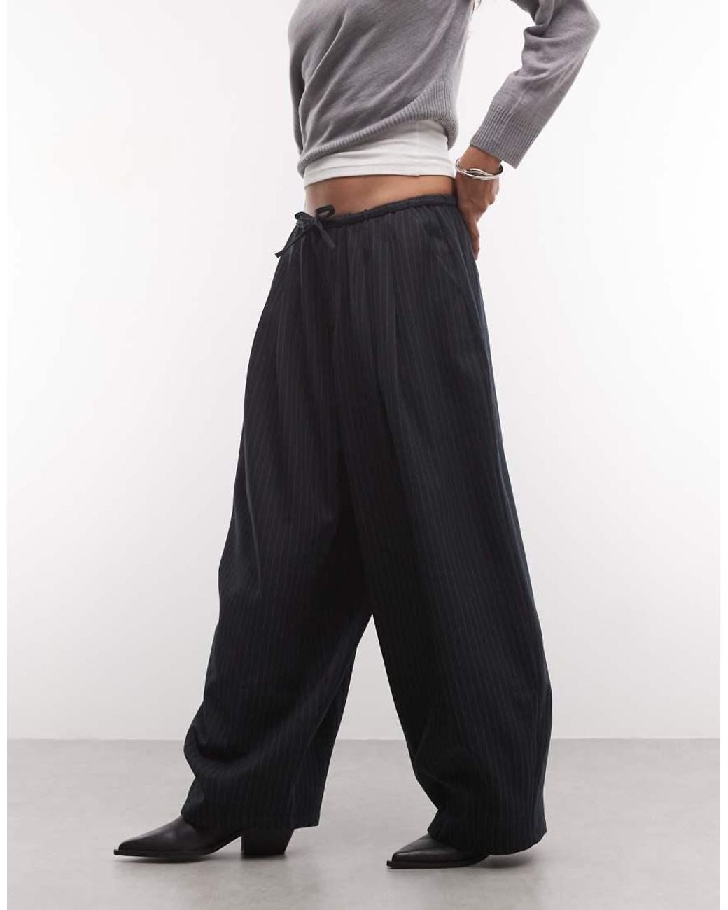 Collusion Gray Balloon Leg Pant With Tie Waist-navy