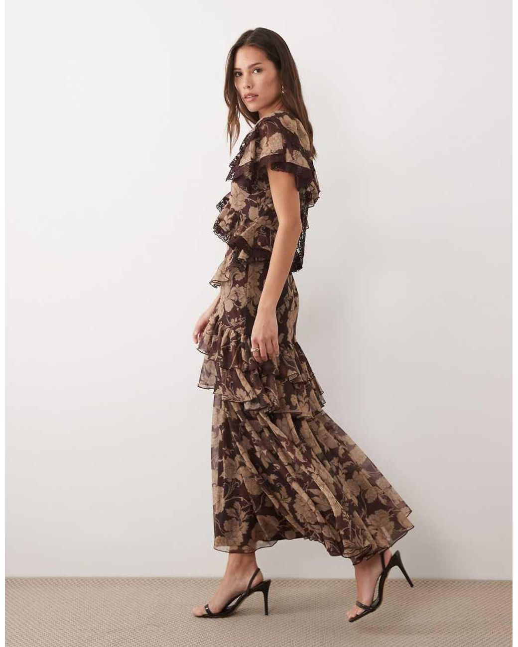 ASOS Circular Ruffle Dress With Trim Detail And Open Back in Natural ...