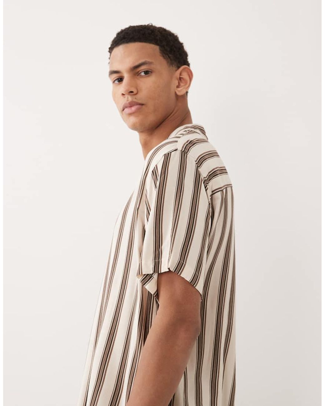 Jack & Jones Brown Stripe Shirt With Short Sleeves for men
