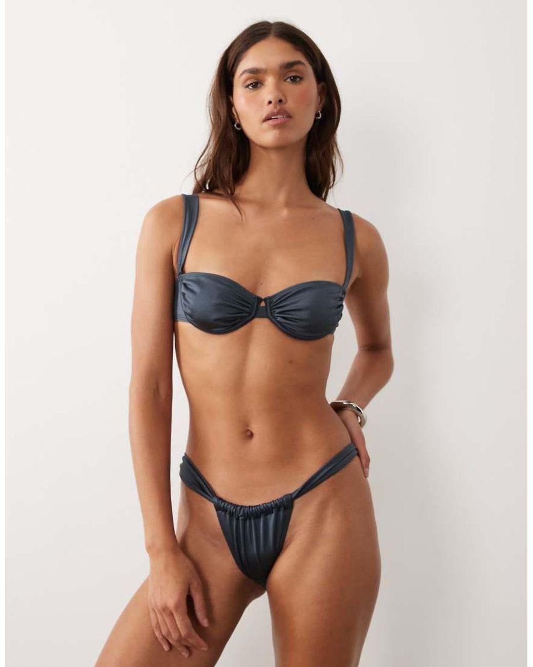 ASOS Blue Maya Cape Cod Balcony Underwired Bikini Top With Bow Back