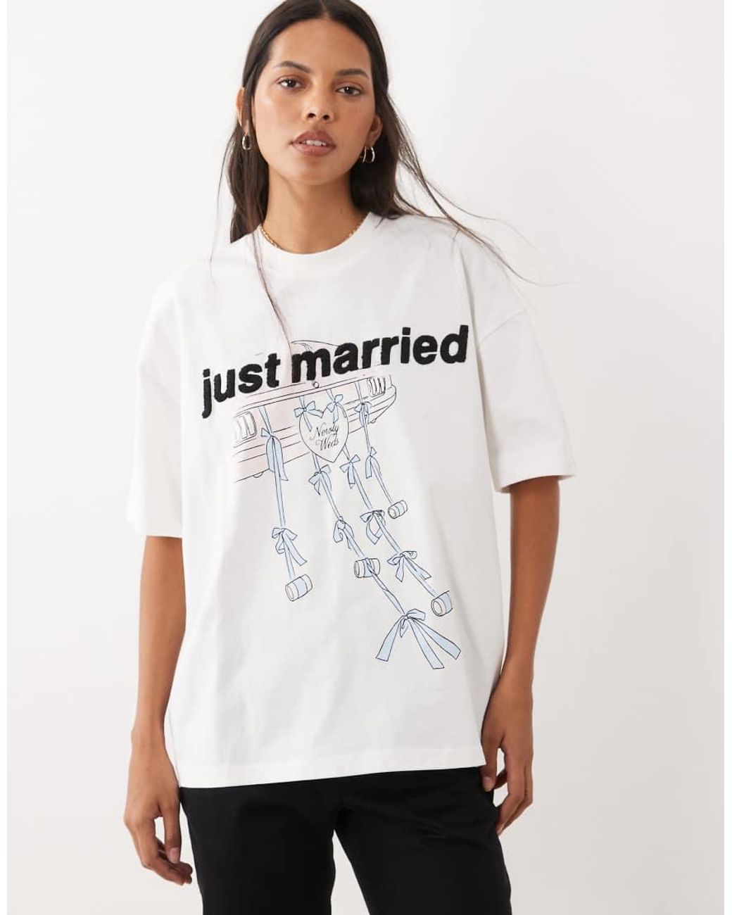 Six Stories White 'just Married' Cotton T-shirt